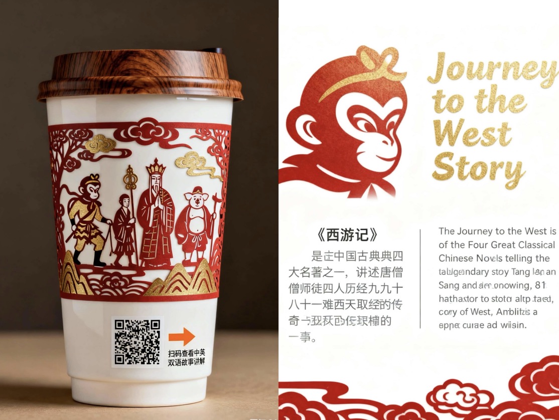 带剪纸的茶杯与西游记故事手册